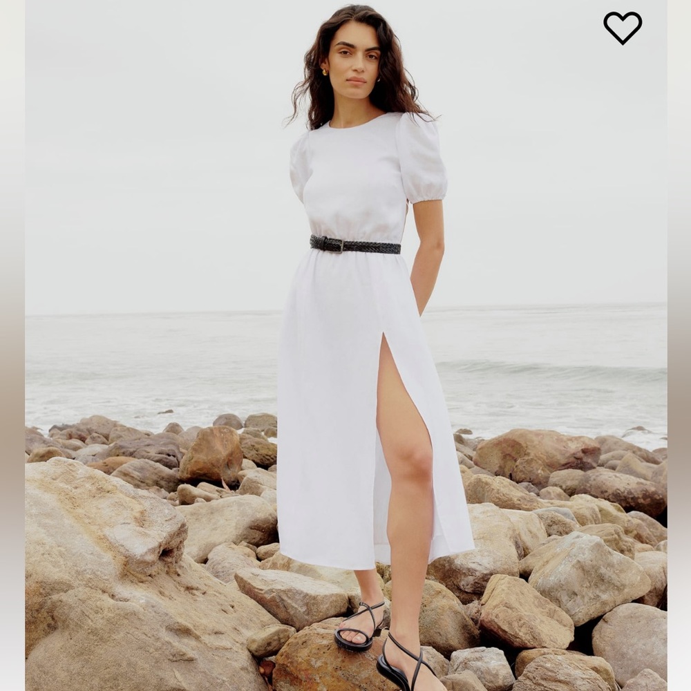 NWT Reformation Anneliese White Linen Short Sleeve Open Back Dress